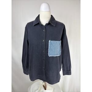 NWT Vintage Havana Button Up Raw Edge Pocket Demin Shirt Smiley Face #0715 SM